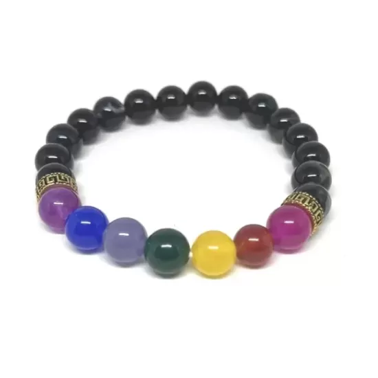 Black Banded Agate Onyx 7 Chakra Bracelet 